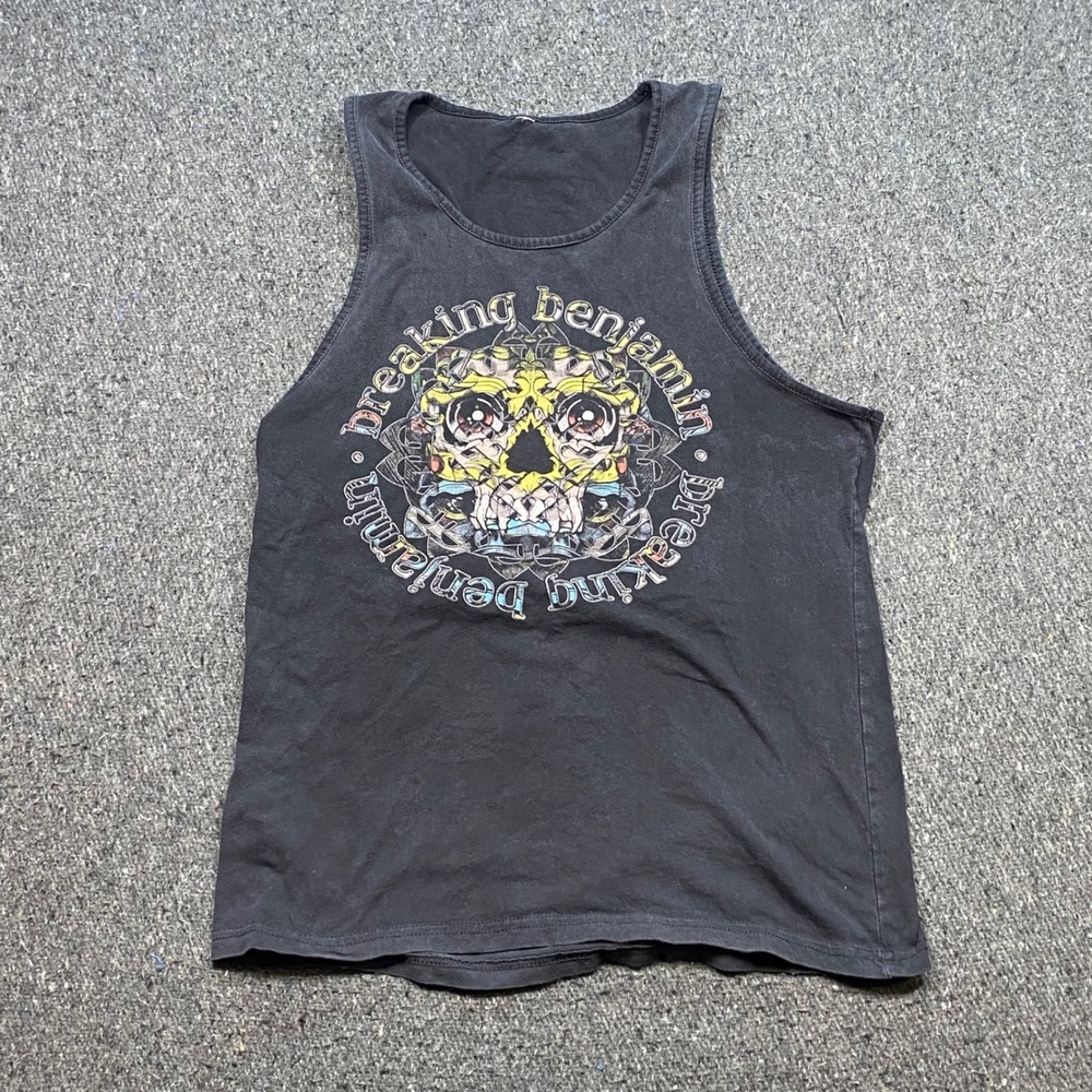 Breaking Benjamin Tank Top Sz M Mens Black Grunge Skull Graphic Rock Band Tee